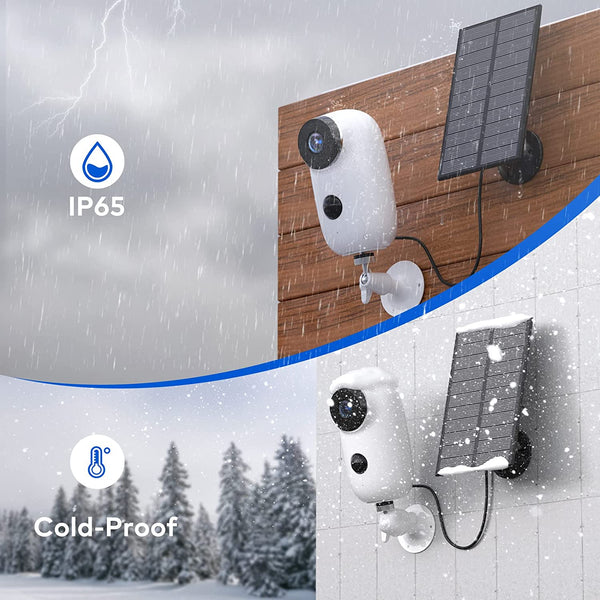Solar Powered Outdoor Camera, Continuous Power Supply for 365 Days, PIR Human Detection, Alarms, SD Slot, 2-Way Audio, 100% Wireless